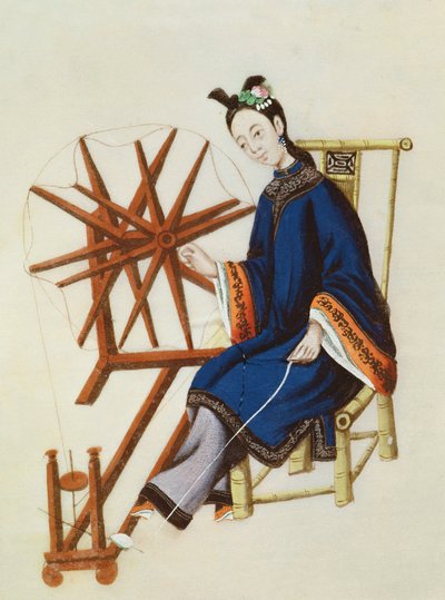 A Chinese Woman spinning, Qianlong Period (1736-96) by Chinese School